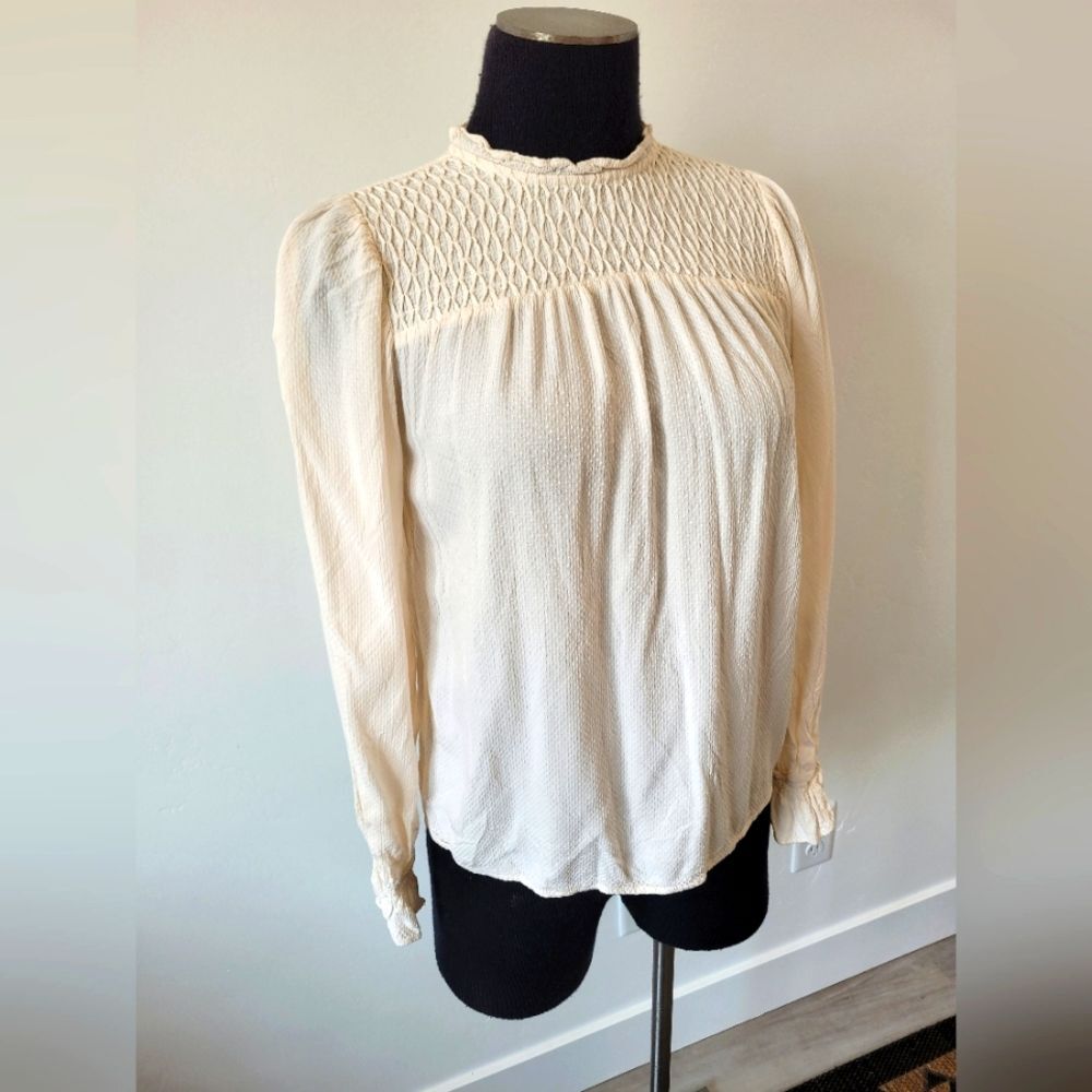Ivory Peasant Blouse Feminine Romantic Cottagecore Pastoral Tradwife Modest XS